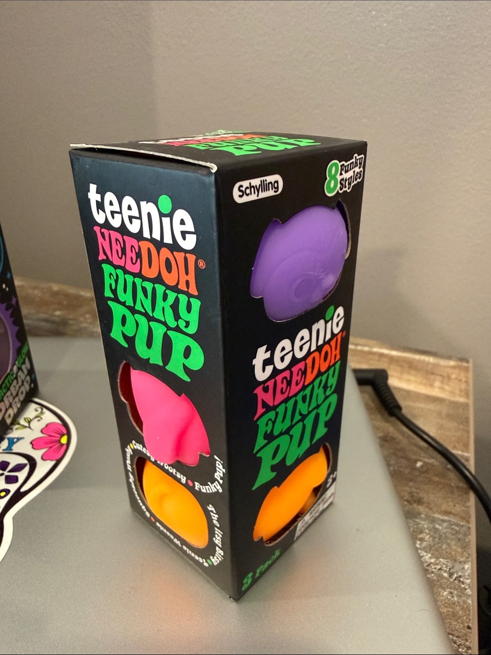 Teenie Needoh Funky Pup Stress Toy - Purple, Pink, Orange
